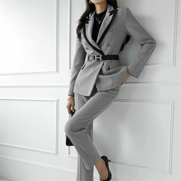 Quality OL Tailored Collar Houndstooth Slim Long Suits 4