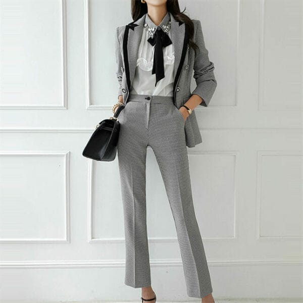 Quality OL Tailored Collar Houndstooth Slim Long Suits 3