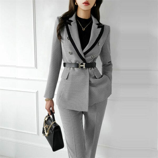 Quality OL Tailored Collar Houndstooth Slim Long Suits 2