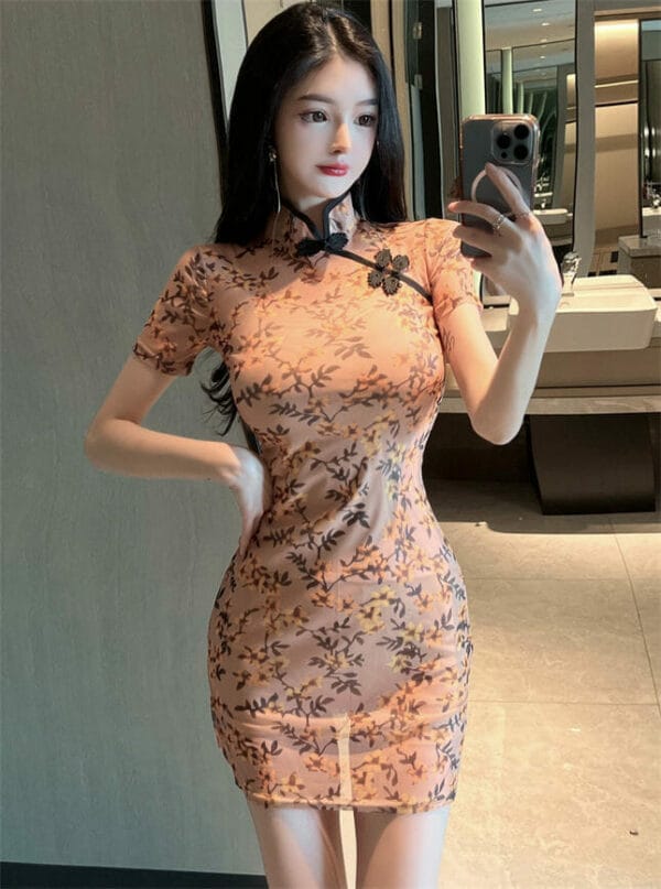 Retro Charming Flowers Printings Slim Cheongsam Dress 1