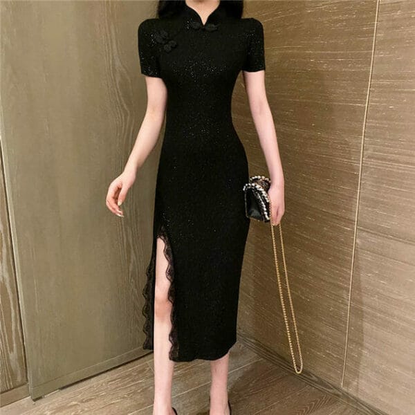 Retro Charming Split Shining Bodycon Cheongsam Dress 5