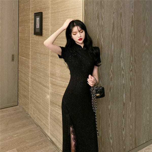 Retro Charming Split Shining Bodycon Cheongsam Dress 2