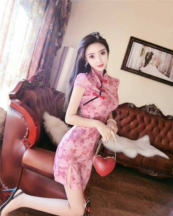 Retro Charming Stand Collar Flowers Slim Cheongsam Dress 5