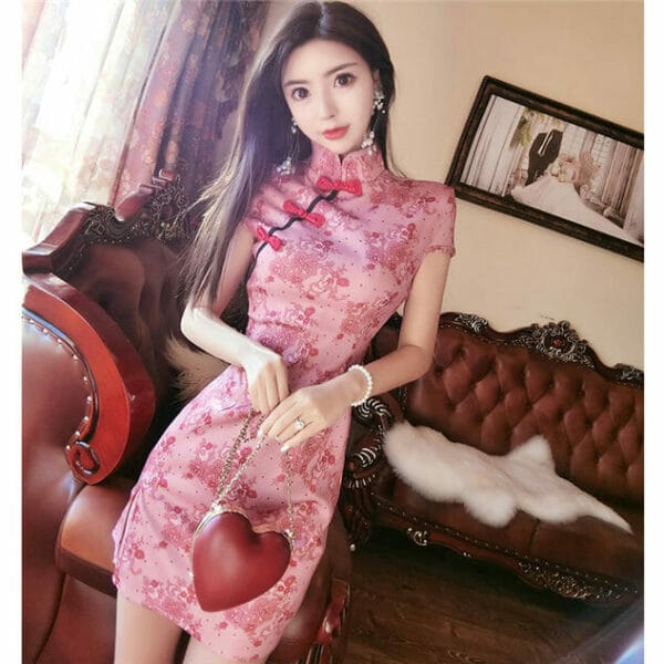 Retro Charming Stand Collar Flowers Slim Cheongsam Dress 2