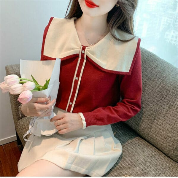 Retro Fashion 3 Colors Bowknot Doll Collar Knitting T-shirt 4