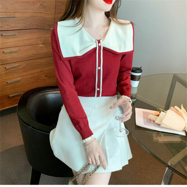 Retro Fashion 3 Colors Bowknot Doll Collar Knitting T-shirt 3