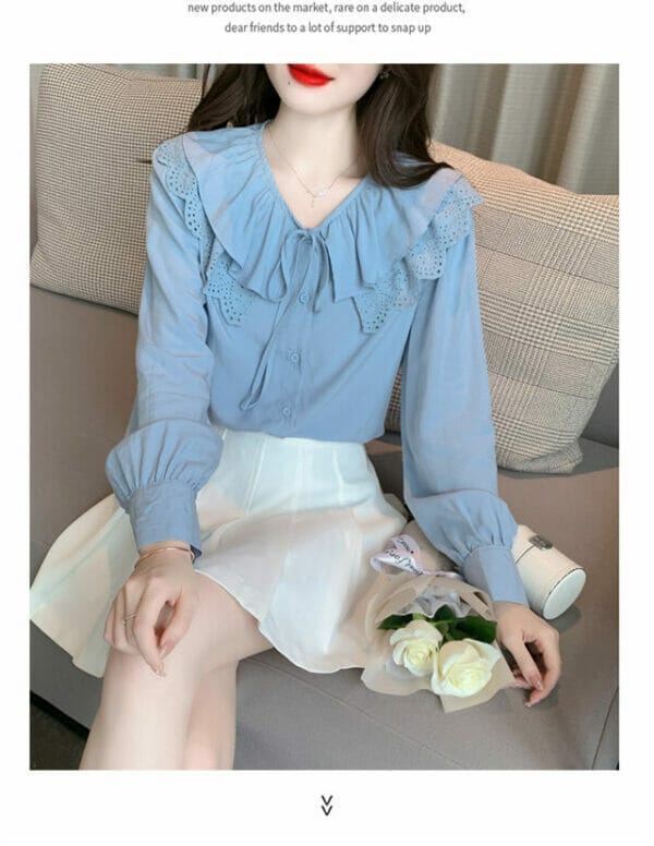 Retro Fashion Flouncing Lace Doll Collar Loosen Blouse 5