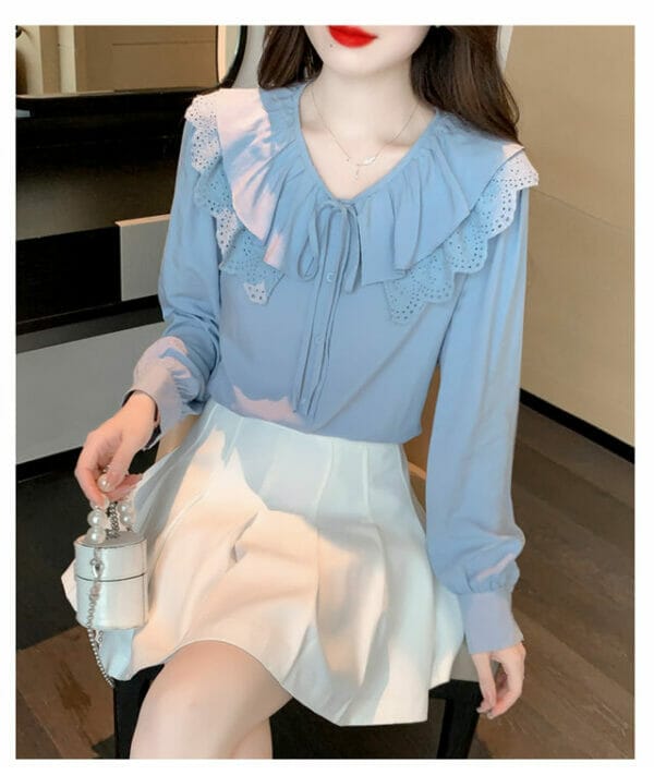 Retro Fashion Flouncing Lace Doll Collar Loosen Blouse 4