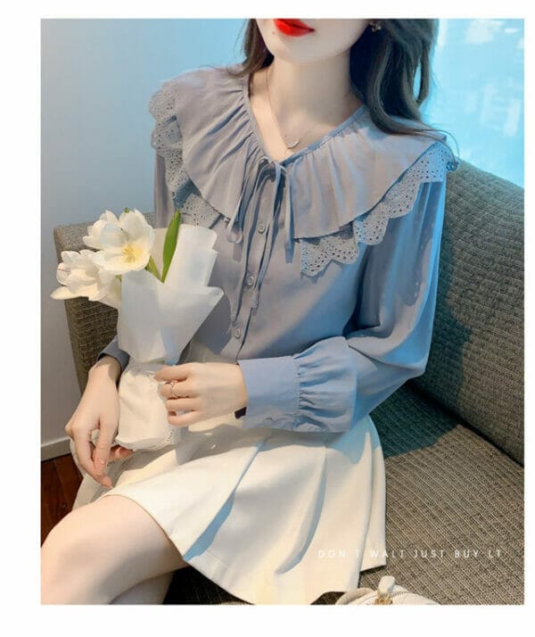 Retro Fashion Flouncing Lace Doll Collar Loosen Blouse 3