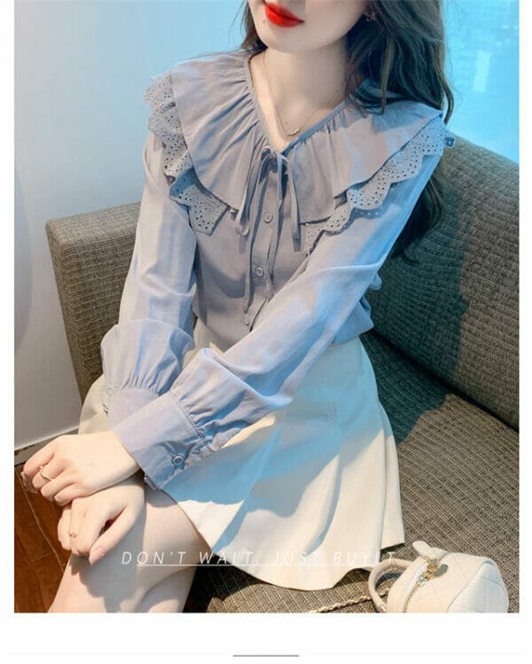 Retro Fashion Flouncing Lace Doll Collar Loosen Blouse 2