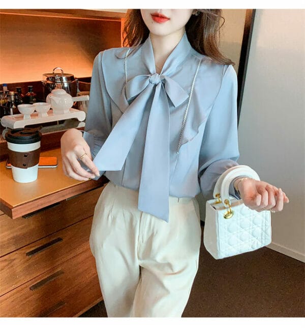 Retro Fashion Flouncing Tie Collar Loosen Chiffon Blouse 4