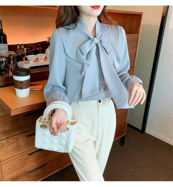 Retro Fashion Flouncing Tie Collar Loosen Chiffon Blouse 3