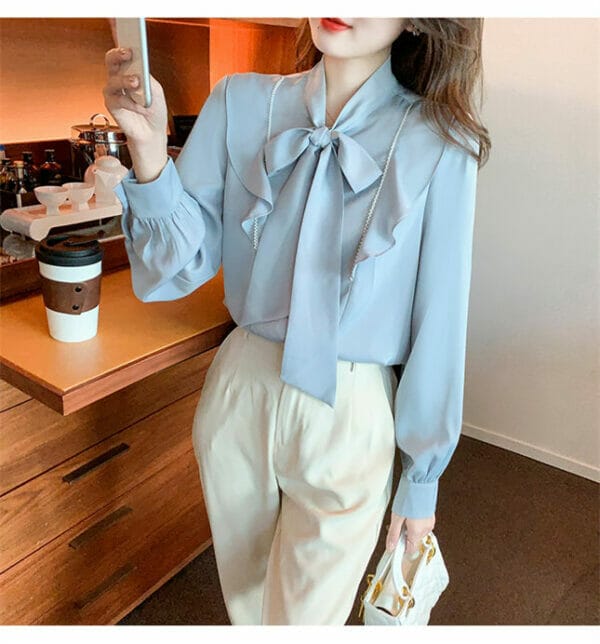 Retro Fashion Flouncing Tie Collar Loosen Chiffon Blouse 2