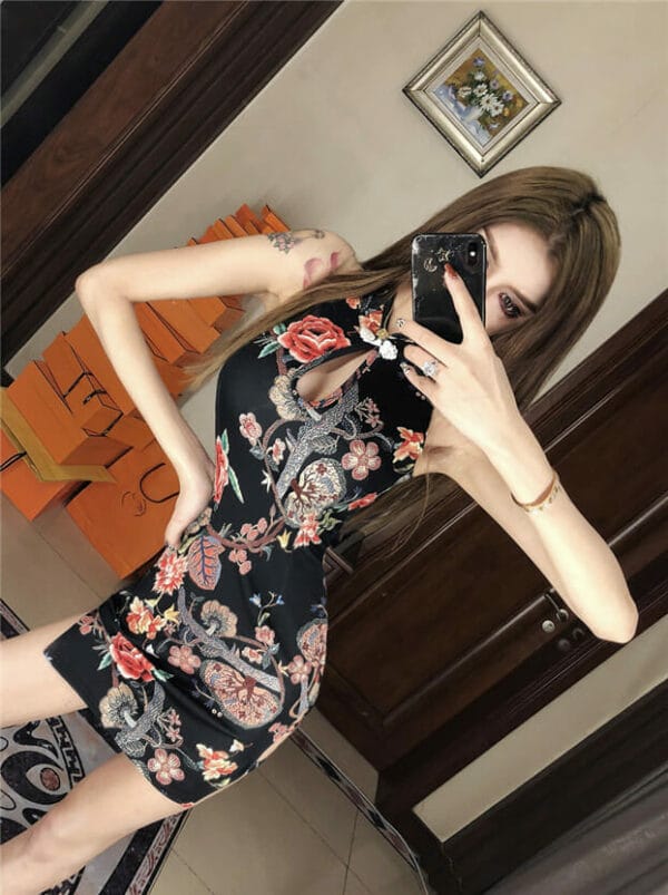 Retro Fashion Off Shoulder Flowers Skinny Club Dress 2