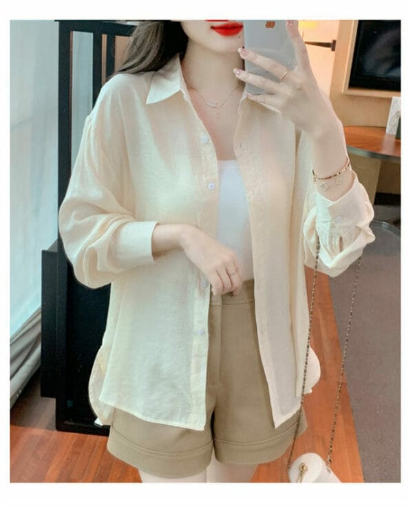 Retro Fashion Shirt Collar Loosen Puff Sleeve Blouse 2