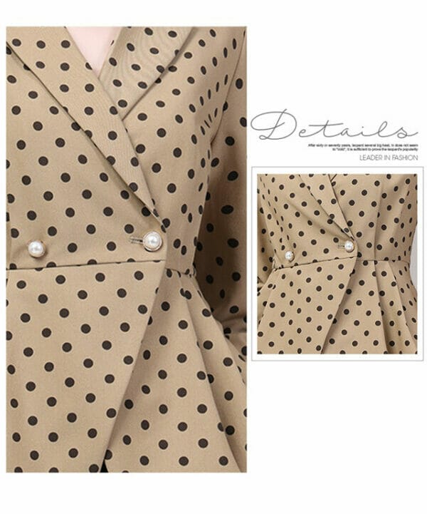 Retro Fashion Tailored Collar Pleated Dots Slim Blouse 4