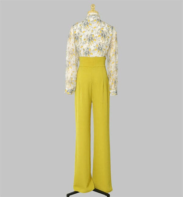 Retro Grace Flouncing Flowers Blouse with High Waist Long Pants 6