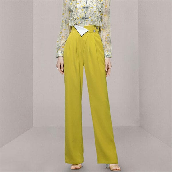 Retro Grace Flouncing Flowers Blouse with High Waist Long Pants 4