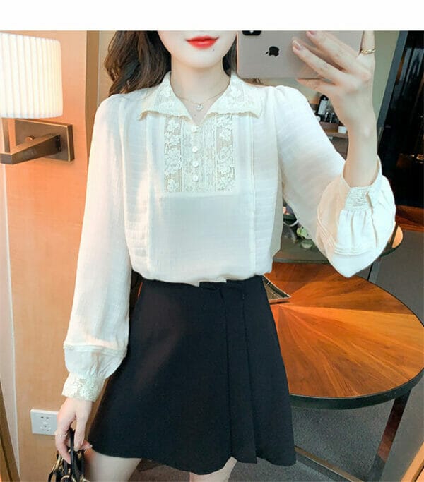 Retro Grace Lace Flowers Collar Puff Sleeve Loosen Blouse 4