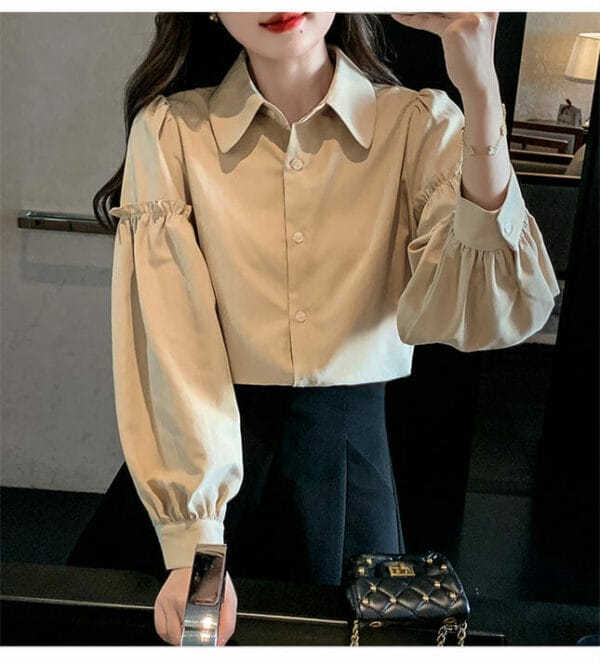 Retro Grace Shirt Collar Flouncing Puff Sleeve Blouse 2