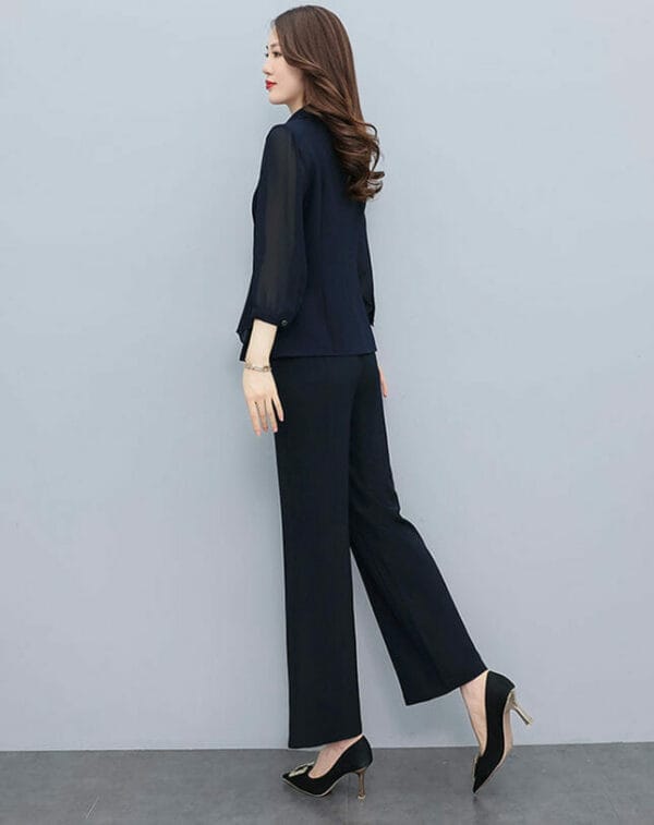 Retro Grace Tailored Collar Flouncing Wide-leg Long Suits 4