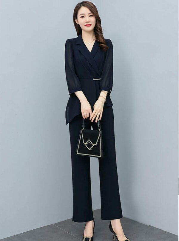 Retro Grace Tailored Collar Flouncing Wide-leg Long Suits 3