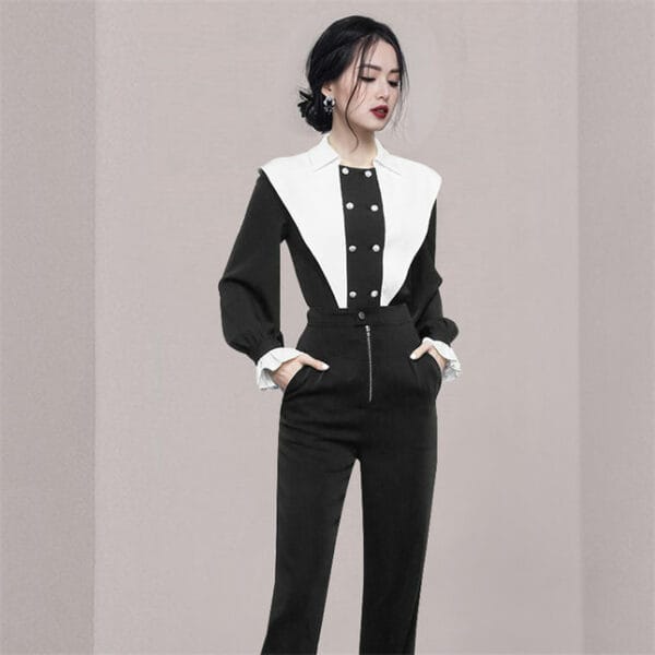 Retro Korea Color Block Doll Collar Slim Long Suits 2
