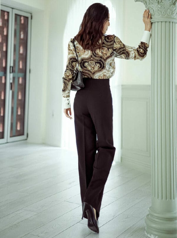 Retro Korea Flowers Blouse with High Waist Straight Long Pants 5