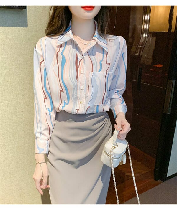 Retro Korea Shirt Collar Stripes Loosen Chiffon Blouse 2