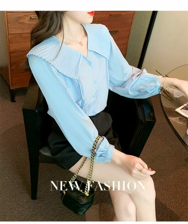 Retro Pleated Doll Collar Puff Sleeve Blouse 4