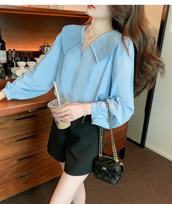 Retro Pleated Doll Collar Puff Sleeve Blouse 3