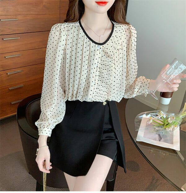 Retro Pleated Flouncing Dots Puff Sleeve Blouse 5