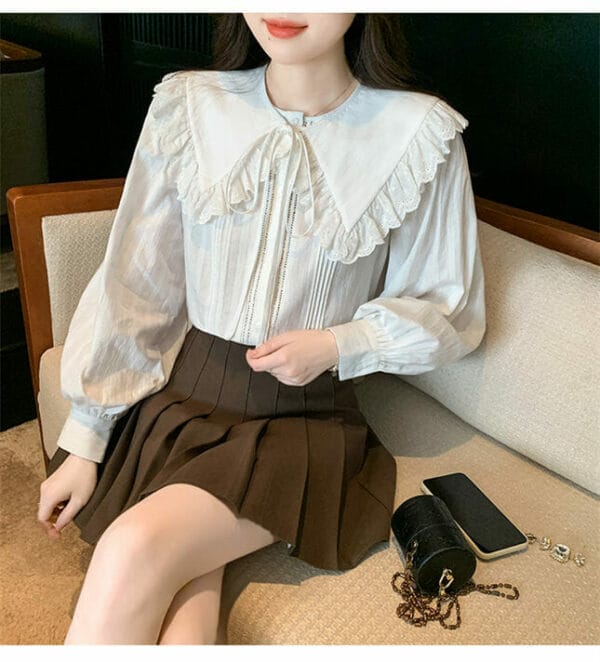 Retro Preppy Flouncing Doll Collar Puff Sleeve Blouse 2