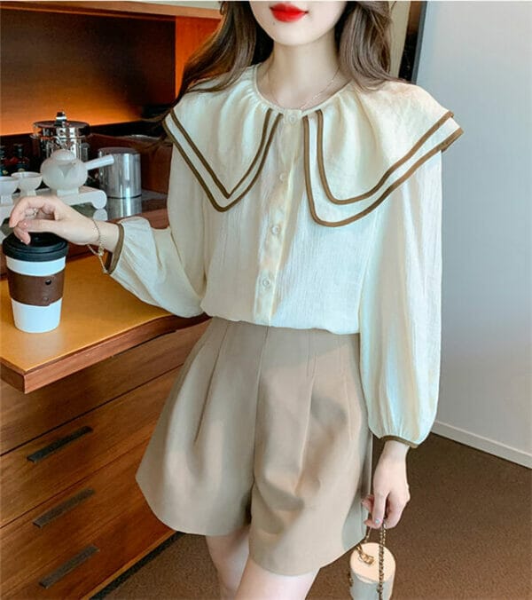 Retro Preppy Layered Doll Collar Puff Sleeve Blouse 4