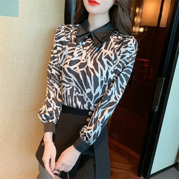 Retro Shirt Collar Color Block Loosen Blouse 5