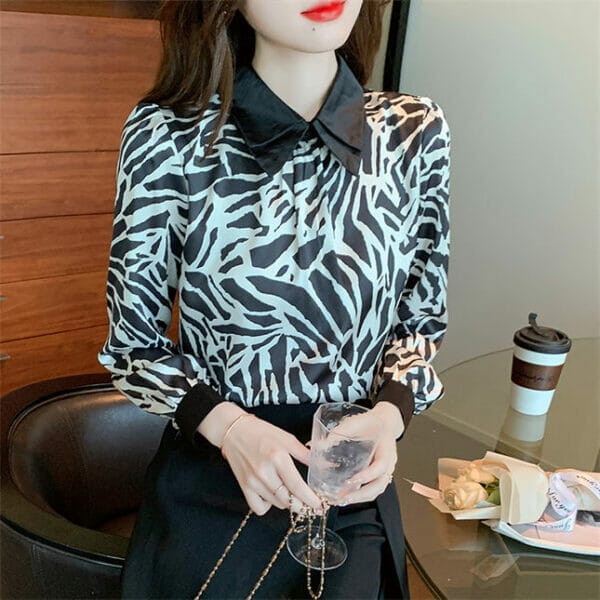 Retro Shirt Collar Color Block Loosen Blouse 3