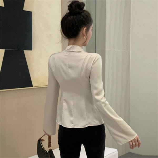 Retro Shirt Collar Flare Sleeve Slim Blouse 5