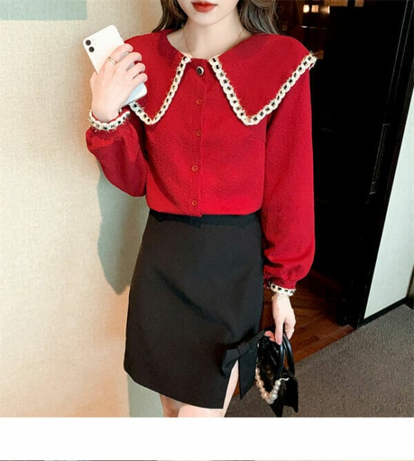 Retro Spring Fashion Doll Collar Puff Sleeve Blouse 4