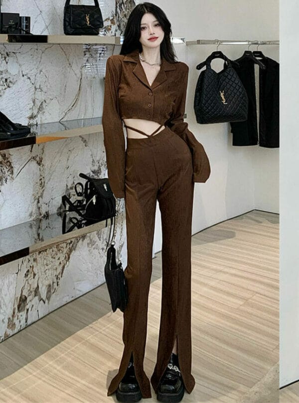 Retro Street Fashion Tailored Collar High Waist Slim Long Suits 1