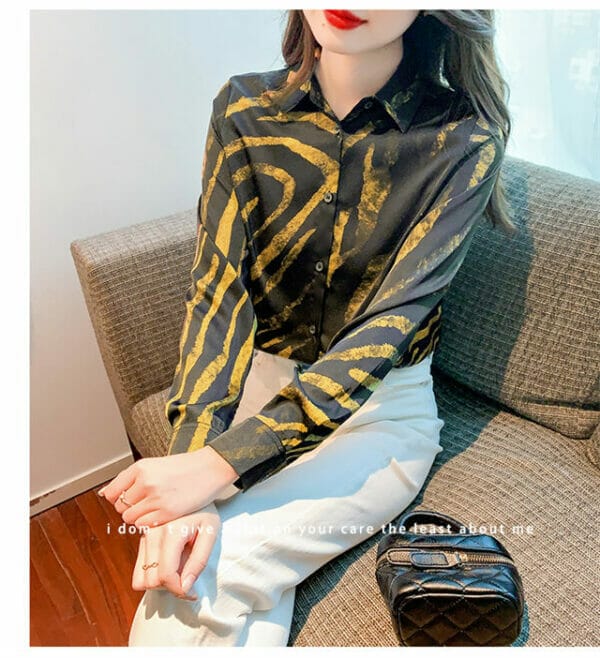 Retro Stripes Shirt Collar Long Sleeve Blouse 5