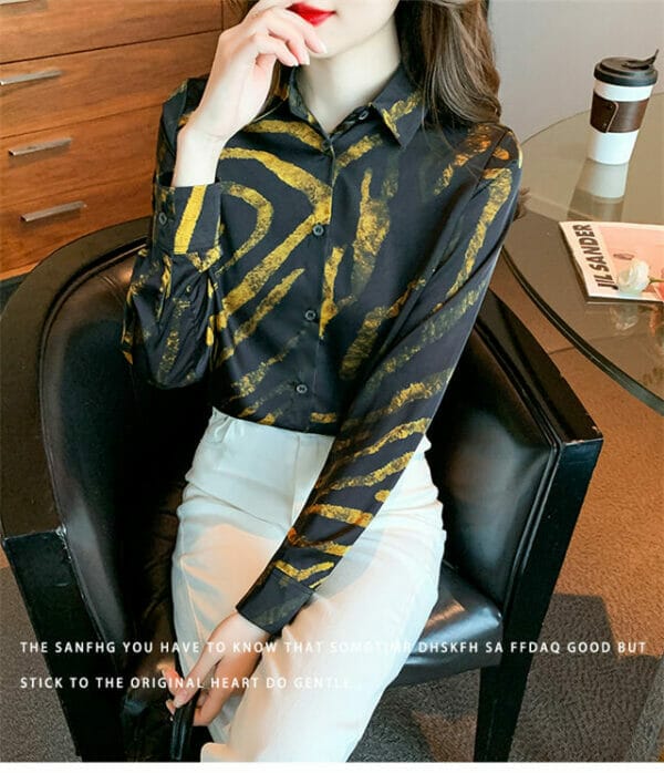 Retro Stripes Shirt Collar Long Sleeve Blouse 3