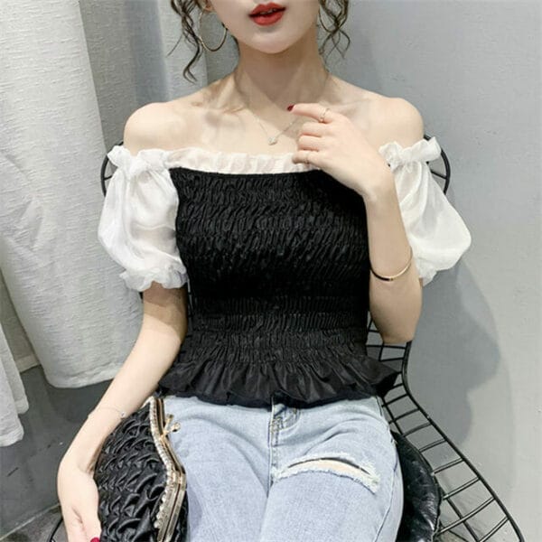 Retro Summer 3 Colors Stretchable Puff Sleeve Blouse 4