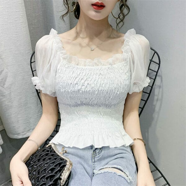 Retro Summer 3 Colors Stretchable Puff Sleeve Blouse 3