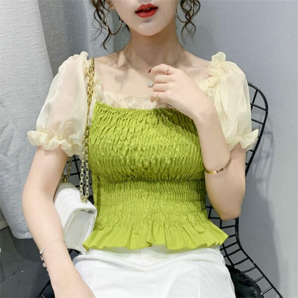 Retro Summer 3 Colors Stretchable Puff Sleeve Blouse 2