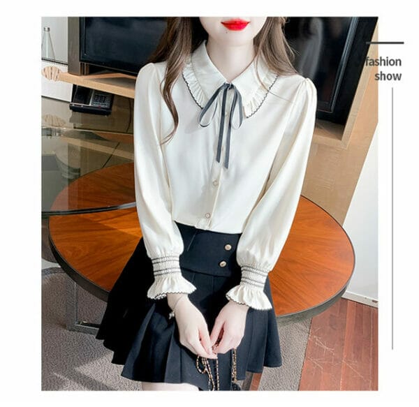 Retro Tie Doll Collar Flare Sleeve Blouse 3