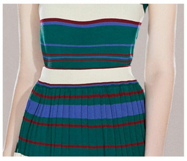 Retro Shirt Collar Stripes Knitting Tank Dress Set 4