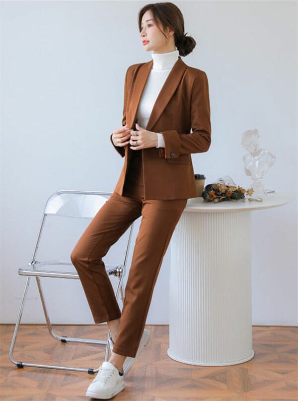 Retro Tailored Collar One Button Slim Long Suits 4