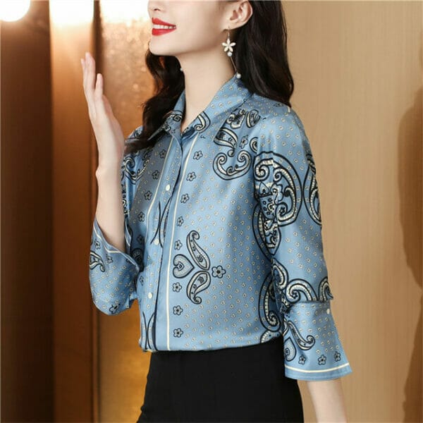 Retro Women Fashion Flowers Puff Sleeve Loosen Blouse 4