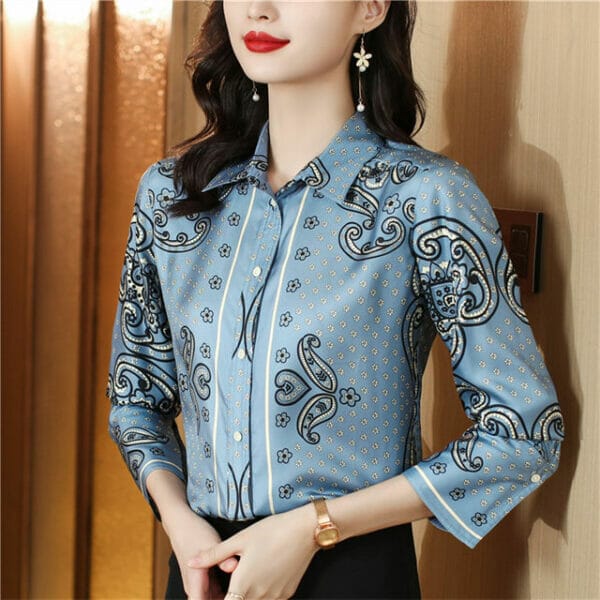 Retro Women Fashion Flowers Puff Sleeve Loosen Blouse 3