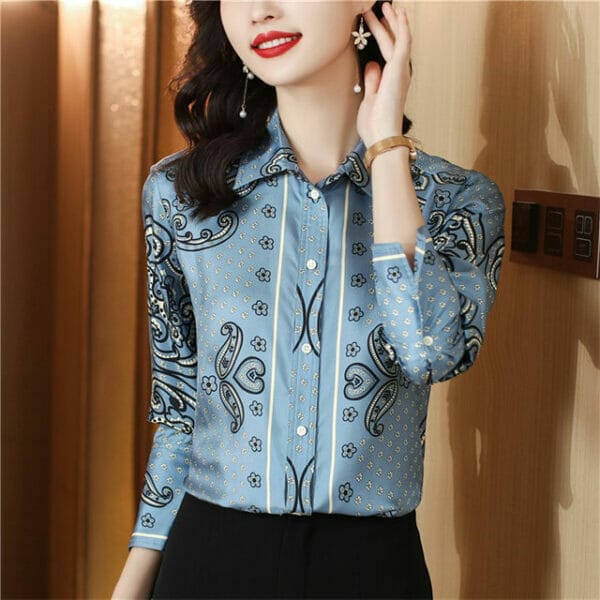 Retro Women Fashion Flowers Puff Sleeve Loosen Blouse 2